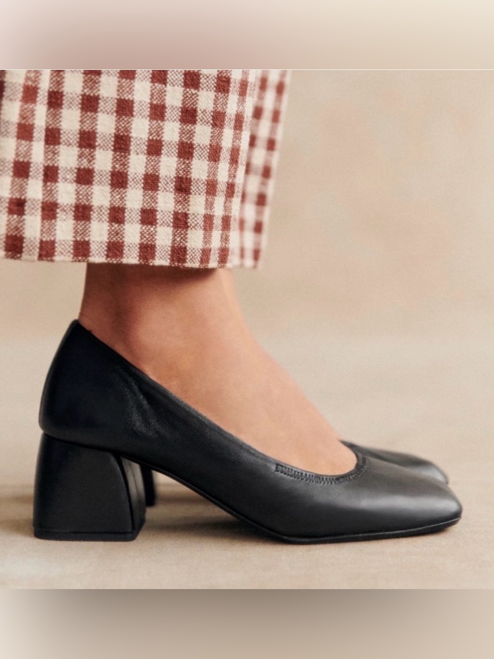 Sezane Martina Heel Pumps Smooth Black Leather Size 7 Like New